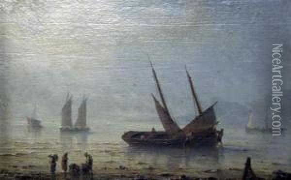 Shipping At Low Tide Oil Painting - Herminie Gudin