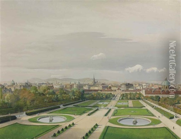 A View Of Vienna From The Upper-belvedere Oil Painting - Hans Frank