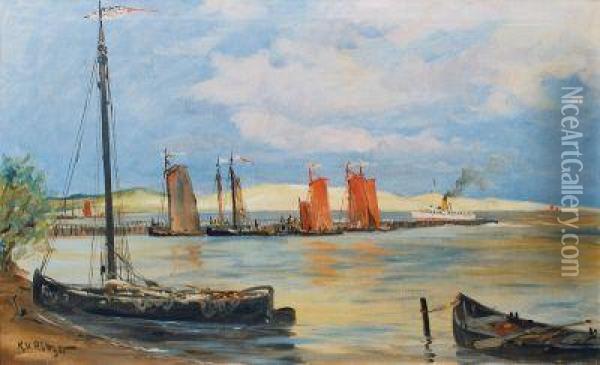 Einlaufender Personendampfer Im Hafen Von Rossitten Auf Der Kurischen Nehrung Oil Painting - Carl Schou