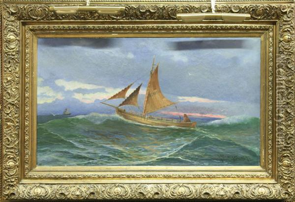 Fiskebat Pa Oppet Hav Oil Painting - Mauritz Drougge