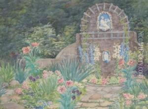 Impressionist Garden With Della Robbia Plaques Oil Painting - Mary King Porter