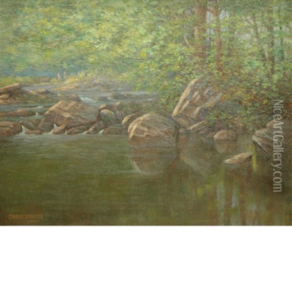 A Forest Stream Oil Painting - Charles James Sindelaer