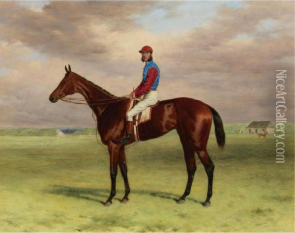The Rev. John William King's (mr. Launde's) Bay Filly Agility Withjockey Up At Newmarket Oil Painting - Harry Hall