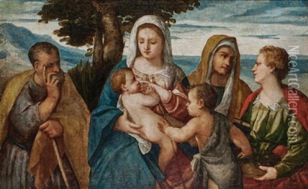 Madonna And Child With Saints John The Baptist, Joseph, Anne And Elizabeth Oil Painting - Polidoro da Lanciano