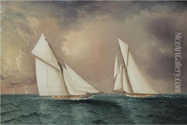 Vigilant And Valkyrie Ii In The 1893 America's Cup Race Oil Painting - James E. Buttersworth