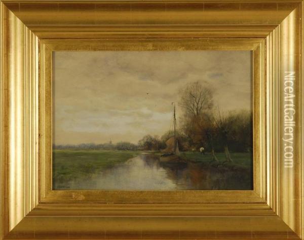 Dutch Canal Scene Oil Painting - Charles Paul Gruppe