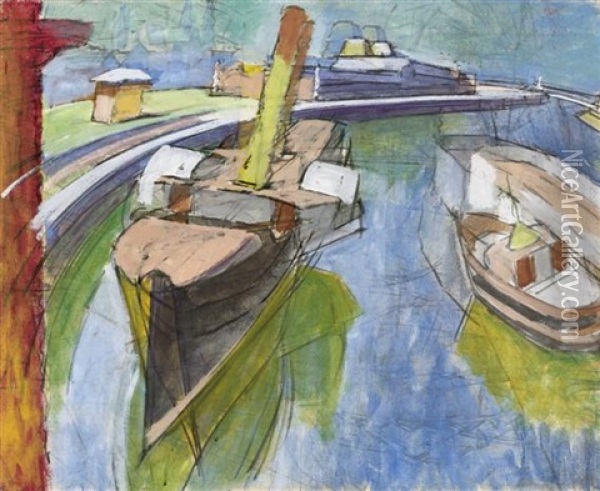 Postdampfer, Ostende Oil Painting - Anton Kerschbaumer