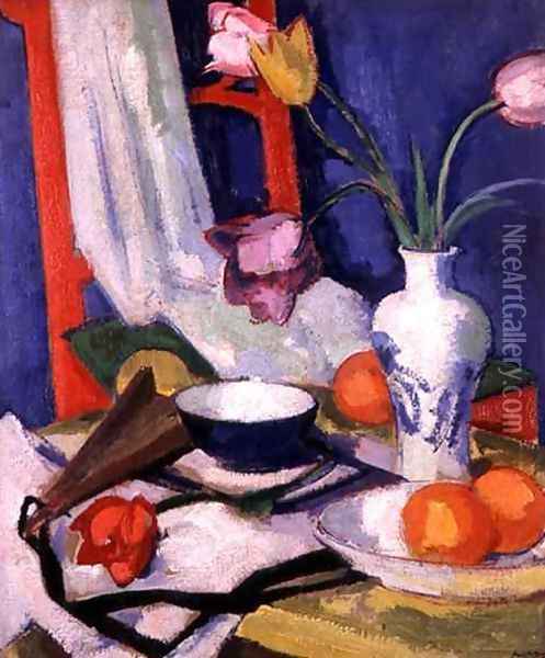Still life with tulips, 1925 Oil Painting - Samuel John Peploe