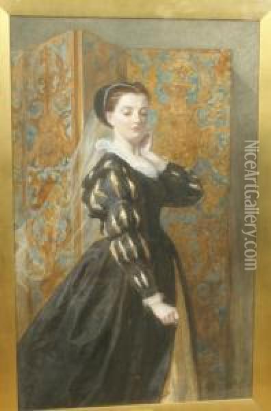 A Lady In Elizabethan Dress Oil Painting - Walter Goodall