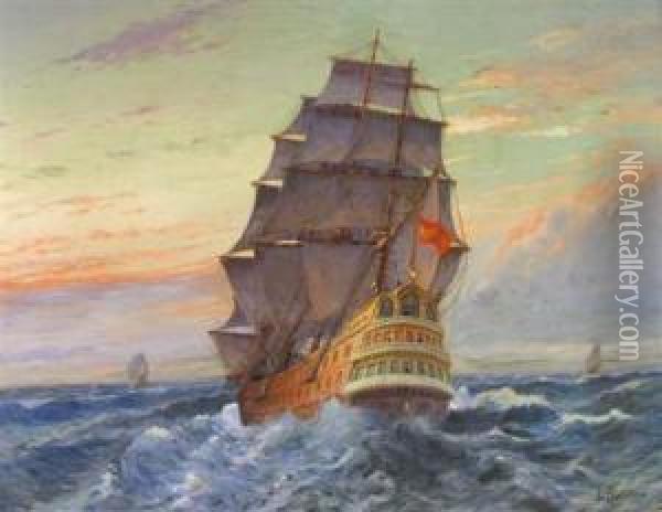 Three Sailing Ships Oil Painting - Luigi Paolillo
