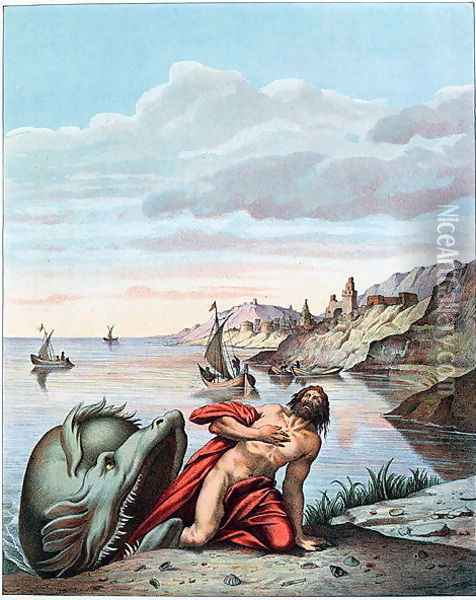 Jonah thrown out by the whale on the shore Oil Painting - Theodore Amst