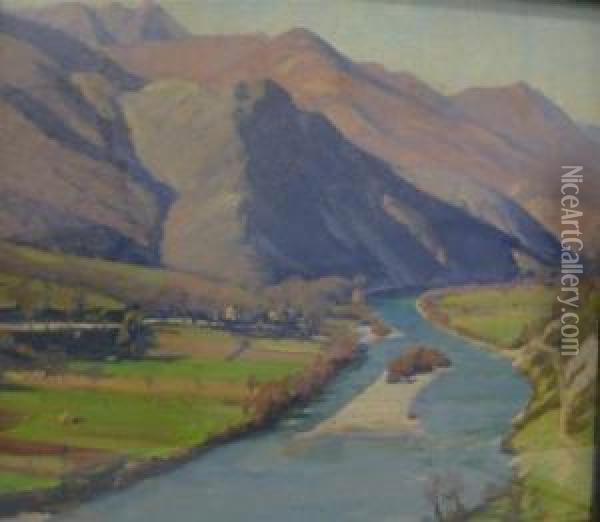 Valley And A River Scene Oil Painting - Herbert Rose