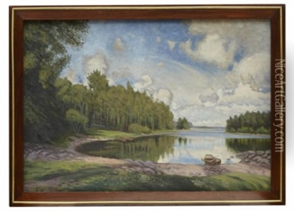 Utsikt Over En Sjo Vid Engelsberg, Varmland Oil Painting - Olof Arborelius