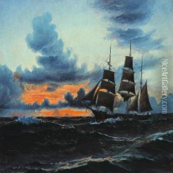 Seascape With Sailing Ship Oil Painting - Mathias Lutken