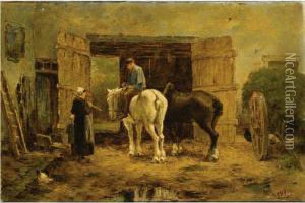 A Peasant Family In A Farmyard Oil Painting - Willem van der Vliet