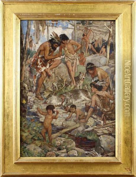 Red Indians Oil Painting - Henry Justice Ford