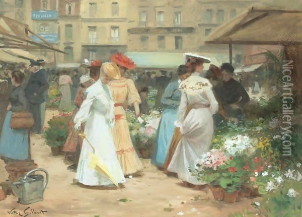 The Flower Market Oil Painting - Victor-Gabriel Gilbert