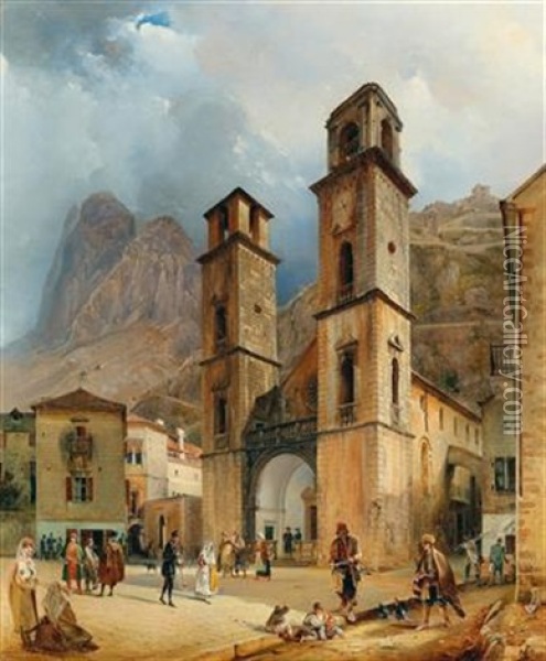 Der Domplatz In Cattaro Oil Painting - Rudolf von Alt
