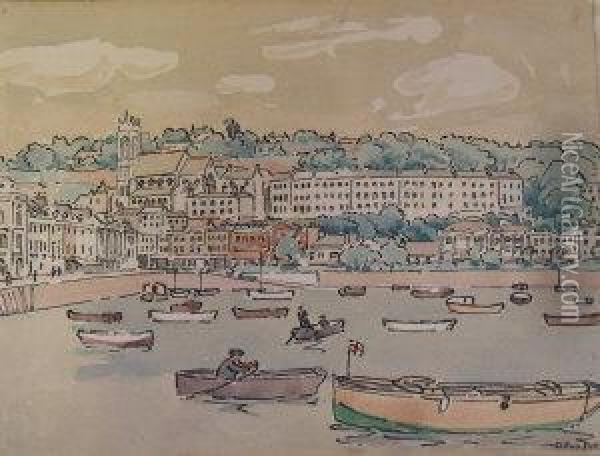 Harbour Scene Oil Painting - Douglas Fox-Pitt