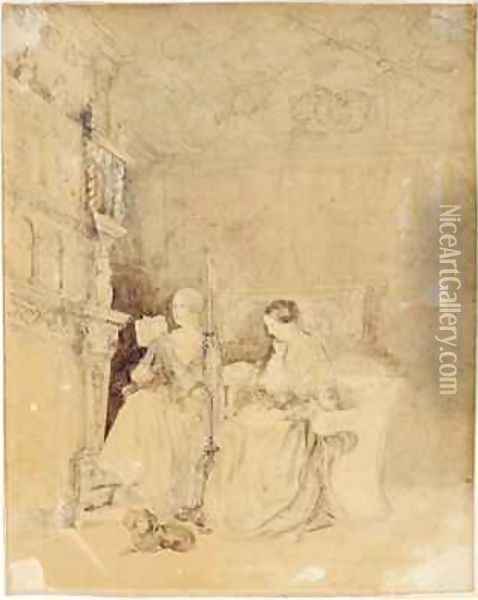 Marianne Nicholson reading to Florence Nightingale in the drawing room at Embley Oil Painting - Parthenope Nightingale (Lady Verney)