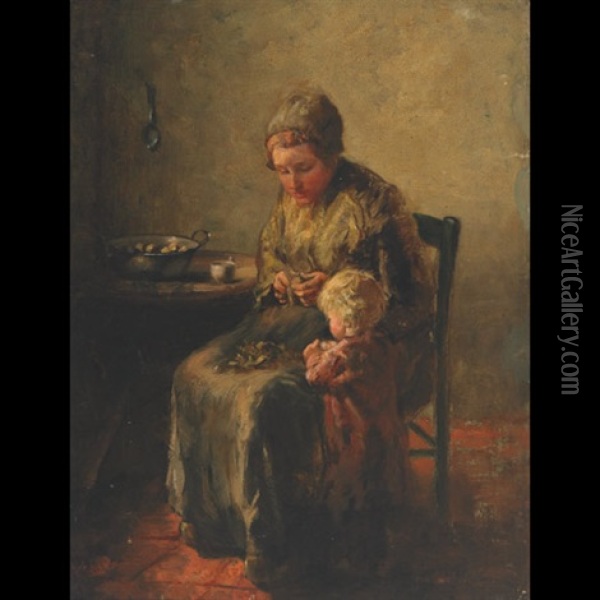 Interior With Mother And Child Oil Painting - Bernard de Hoog