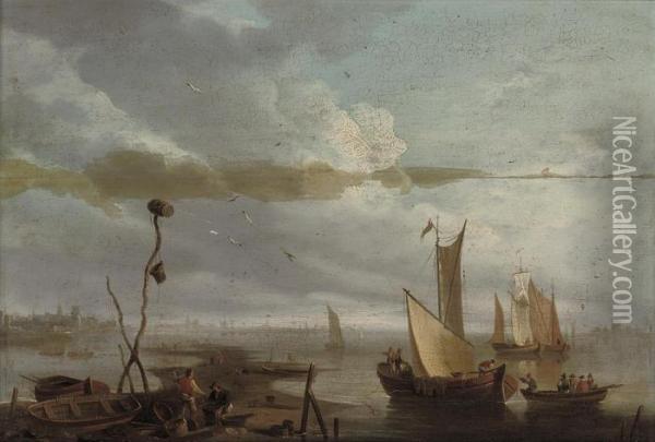 Evening On The Scheldt Oil Painting - Willem van de, the Elder Velde