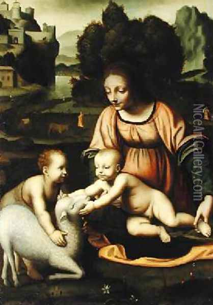 Madonna and Child with St John and the Lamb 1520 Oil Painting - Bernardino Luini