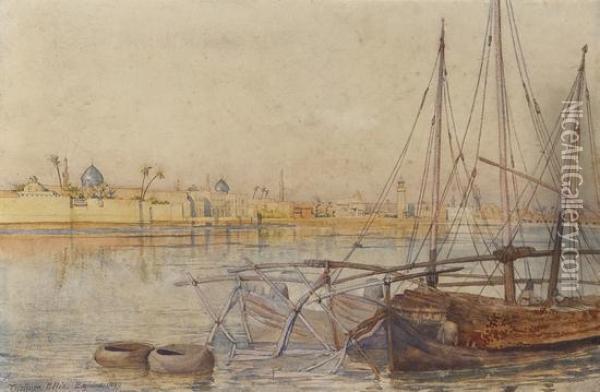 View Of Baghdad From The River Oil Painting - Tristram Ellis