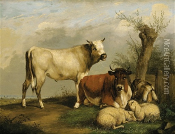 Kuhe, Schafe Und Eine Ziege Auf Der Weide Oil Painting - Dionys van Dongen