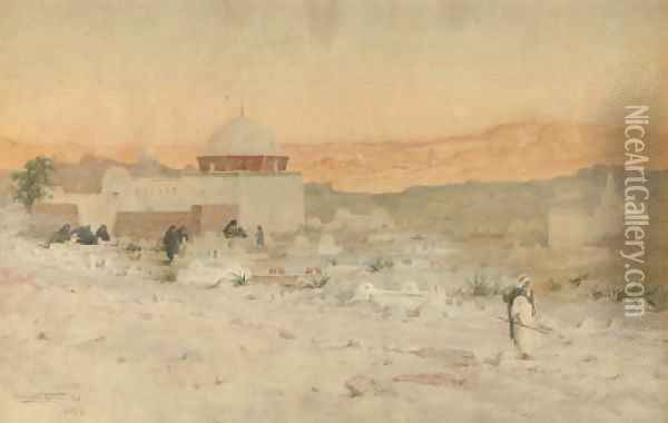 Arabs before a desert mosque at dusk Oil Painting - Robert George Talbot Kelly