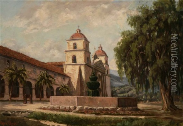Santa Barbara Mission Oil Painting - Herman Tange