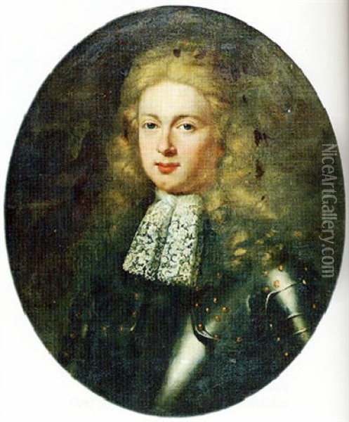 Portrait Of A Gentleman Wearing Armour And A Lace Cravat Oil Painting - Jonathan Richardson