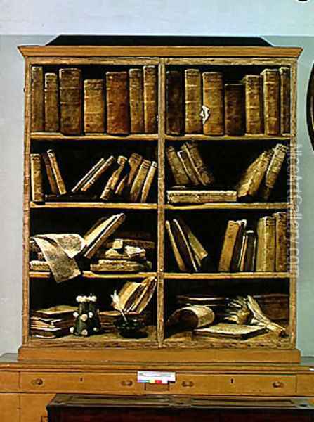 Trompe l'Oeil of a Bookcase, 1710-20 Oil Painting - Giuseppe Maria Crespi