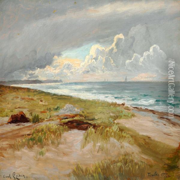 View Of The Beach And Sea At Tisvilde, North Zealand Oil Painting - Carl Locher