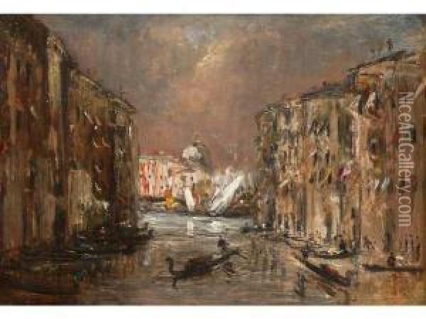 Vue De Venise. Oil Painting - Jacques-Edouard Dufeu