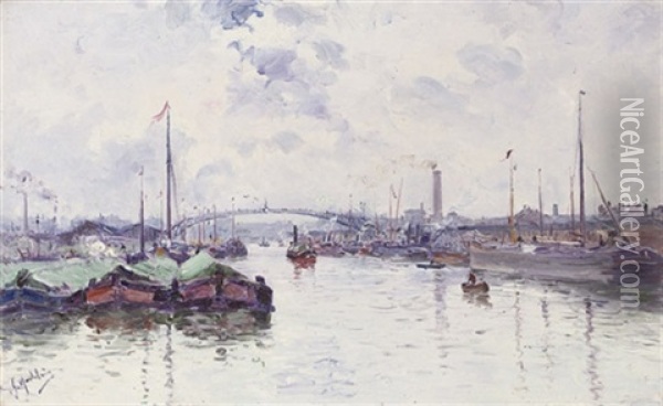 Bateaux Amarres Au Bord Du Rivage Oil Painting - Gustave Madelain