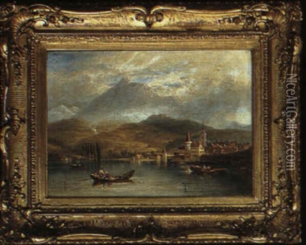 Lake Of Lucerne, Monte Pilatus In The Distance Oil Painting - John Wilson Carmichael