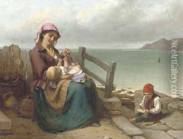 Mother and Child by the Seaside Oil Painting - Thomas Brooks