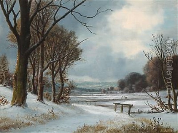 Winter Landscape Oil Painting - Anders Andersen-Lundby