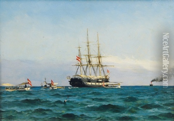 Maneuvre Of The Austrian Marine In The Adria Oil Painting - Holger Luebbers