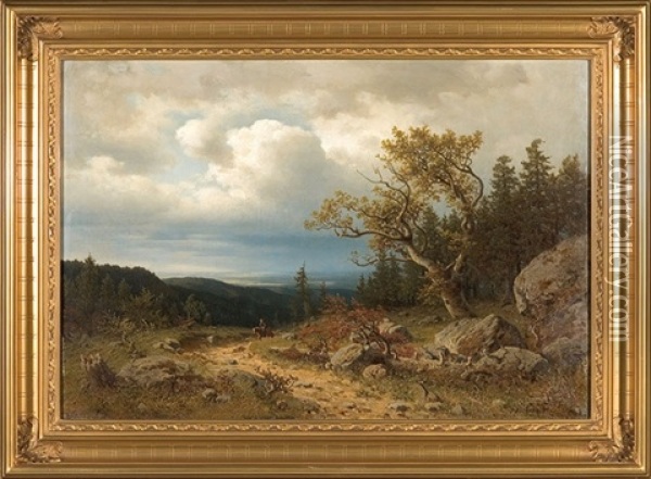 Mountain Landscape With A Rider Oil Painting - Heinrich Ludwig Frische