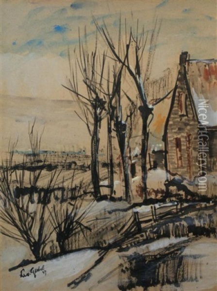 Farmhouse In The Snow Oil Painting - Leo Gestel