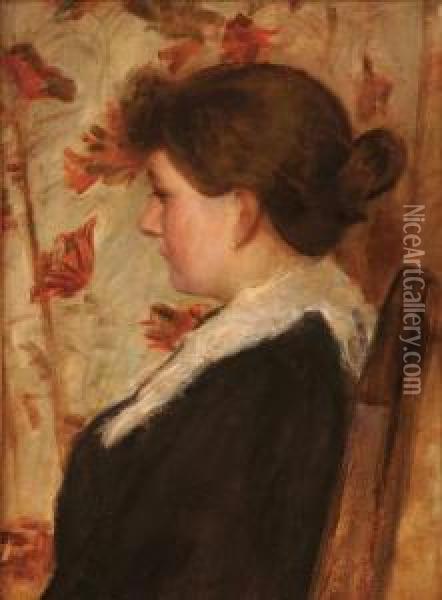 Portrait Of A Seated Young Woman-1909 Oil Painting - Karl Mediz