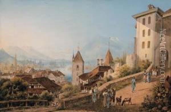 Ansicht Von Thun Oil Painting - Ludwig Bleuler