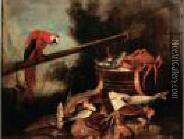 Nature Morte De Poissons Au Perroquet Oil Painting - Jean-Baptiste Oudry