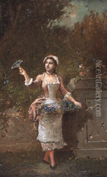 La Marchande De Fleurs Oil Painting - Francois-Louis Lanfant