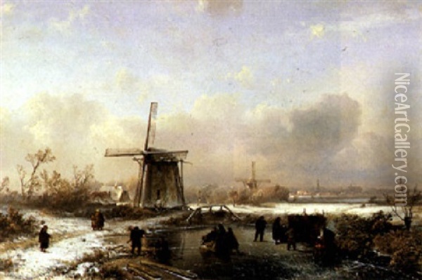A Winter Scene Oil Painting - Pieter Lodewijk Francisco Kluyver