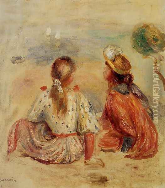 Young Girls On The Beach Oil Painting - Pierre Auguste Renoir