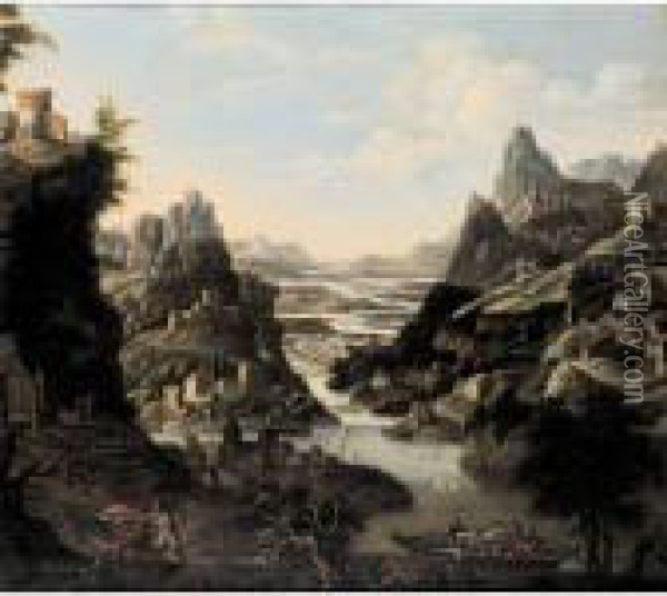 A Rhenish Landscape With A Ferry Oil Painting - Jan Griffier I