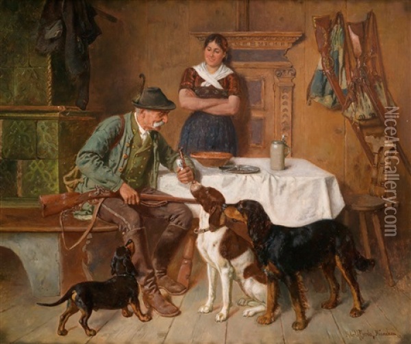 Treue Jagdgefahrten Oil Painting - Adolf Eberle
